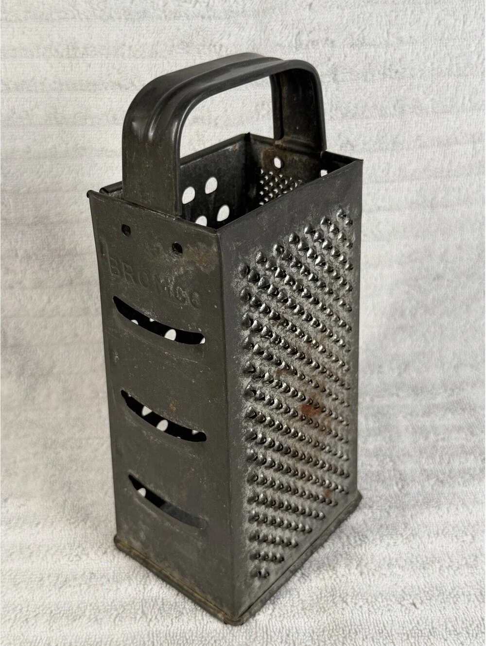 Vintage BROMCO Box Grater Primitive Rustic Metal Kitchen Tool Decor